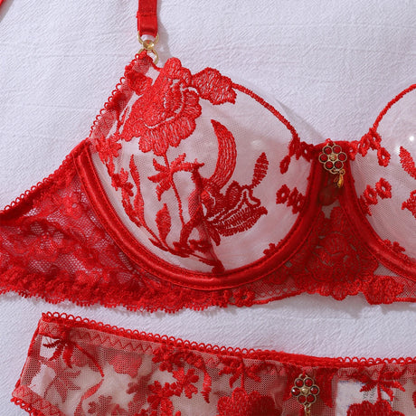 Ellolace Honey Women's Lingerie Sets Sexy Sparkling Bra 5PC Charming Jewel Boudoir Women's Underwear Burning Hot Intimate Kits