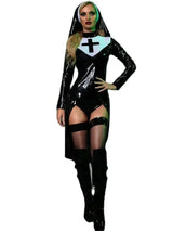 Saintlike Seductress Costume Sexy Vinyl Nun Halloween Costume Fancy Dress