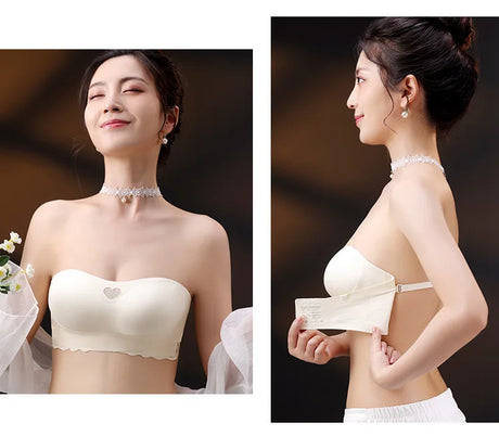 Women's Invisible Strapless Bra Front Buckle Design Anti-Slip Small Chest Gathering Markless All-match Beautiful Underwear