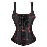 Gothic Corset Top With Straps Sexy Floral Zipper Brocade Overbust Lingerie Burlesque Body Shaper Lace Up Bustier Plus Size