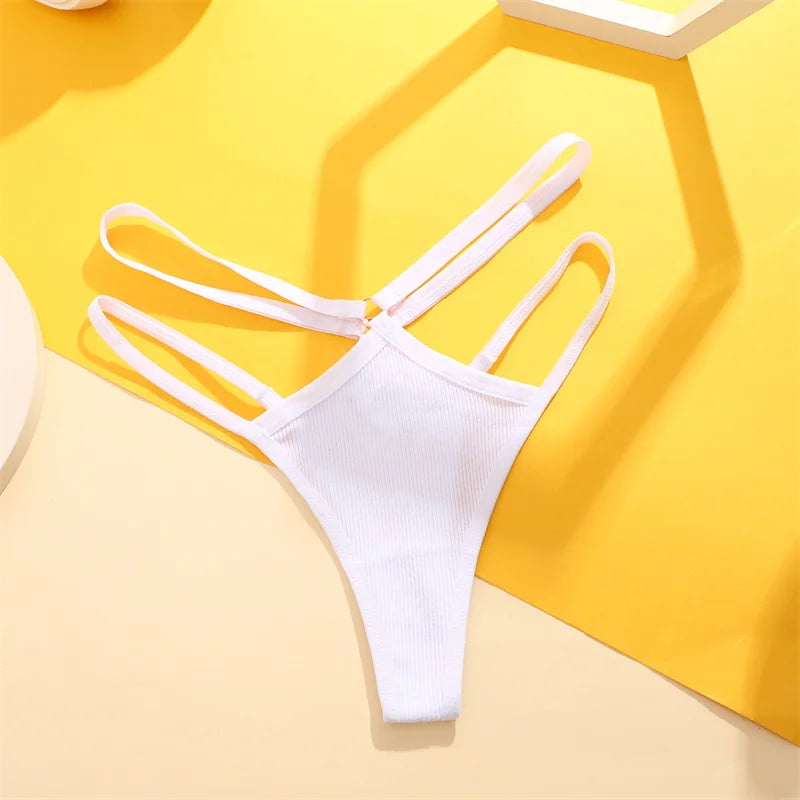 1PCS Women Sexy Cotton Panties Two Belts Hollow Out G-String Thongs Breathable Underwear for Female Solid Color Lingerie S-XL