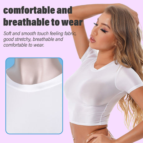 Womens Glossy Two-piece Outfit Oil Shiny Smooth High Waist Mini Skirt with Tank Top Nightclub Rave Outfit Pole Dancing Clubwear