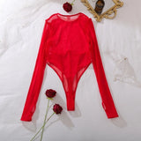 Red Exotic Bodysuits Tempted Fitting Lingeries Femme Ultra Hot Sexy See Through Mesh Splicing Crotchless Teddies Sissy Underwear