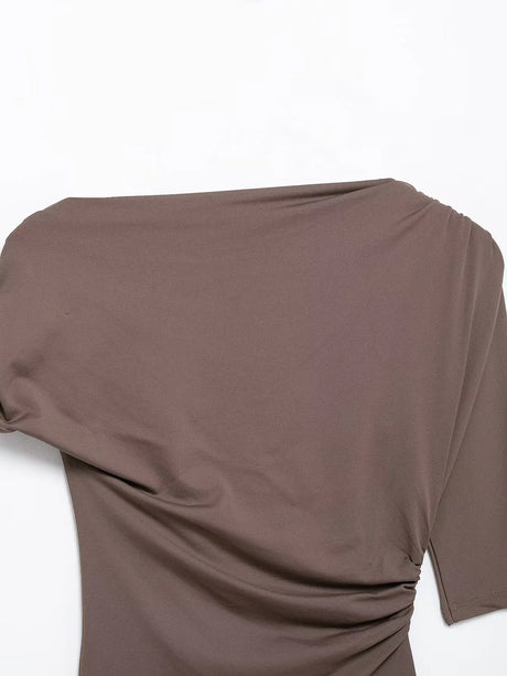 HH Vintage Women's Asymmetric Bustier Tops 2025 Female Sexy Skew Collar Off-shoulder Pleated Metal Decorate Shirt Streetwear
