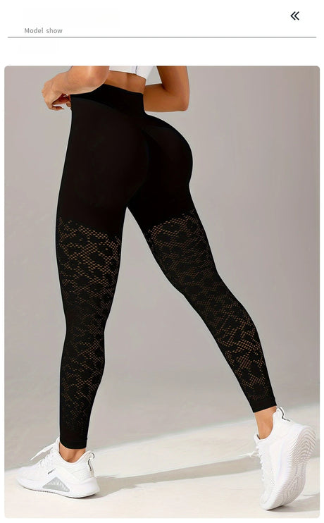 Women Hollow Mesh Yoga Tight Pants High Waist Leggings Workout Running Sexy Hip Liftting Stretchy Fitness Pants