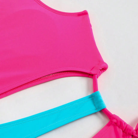 Women Sexy One Shoulder Swimwear Swim Slimming Dress Patchwork Color Block Swimsuits Push Up Bathing Suit Summer Swimsuit