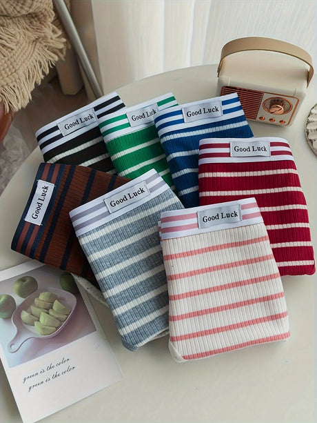 Random 7-piece mixed color high-waisted pure cotton inner-padded women's briefs, classic striped simple women's underwear