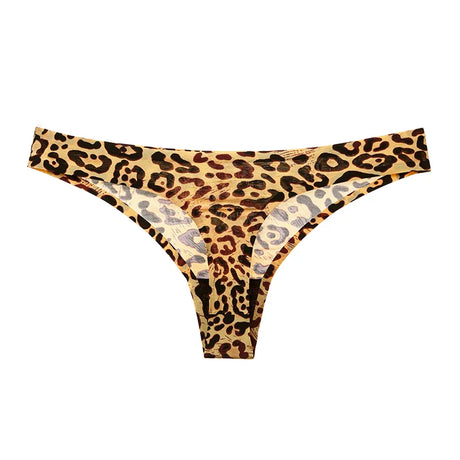 Women Thong Leopard Printed Pattern Low Waist High Stretch Soft Breathable Super Comfortable Ladies Lingerie Plus Size