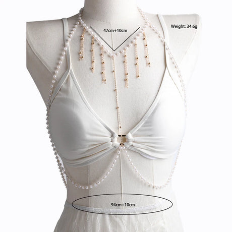 Sexy Pearl Tassel Body Chain for Women Exquisite Bikini Chest Chain Rhinestone Pendant Swimwear Chain Versatile Jewelry Gift New