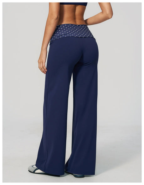 Fashion Polka Dot And Striped Wide Leg Pants For Women Fold Over Waist  Bell-bottoms Flare Yoga Pants Push Up Workout Leggings