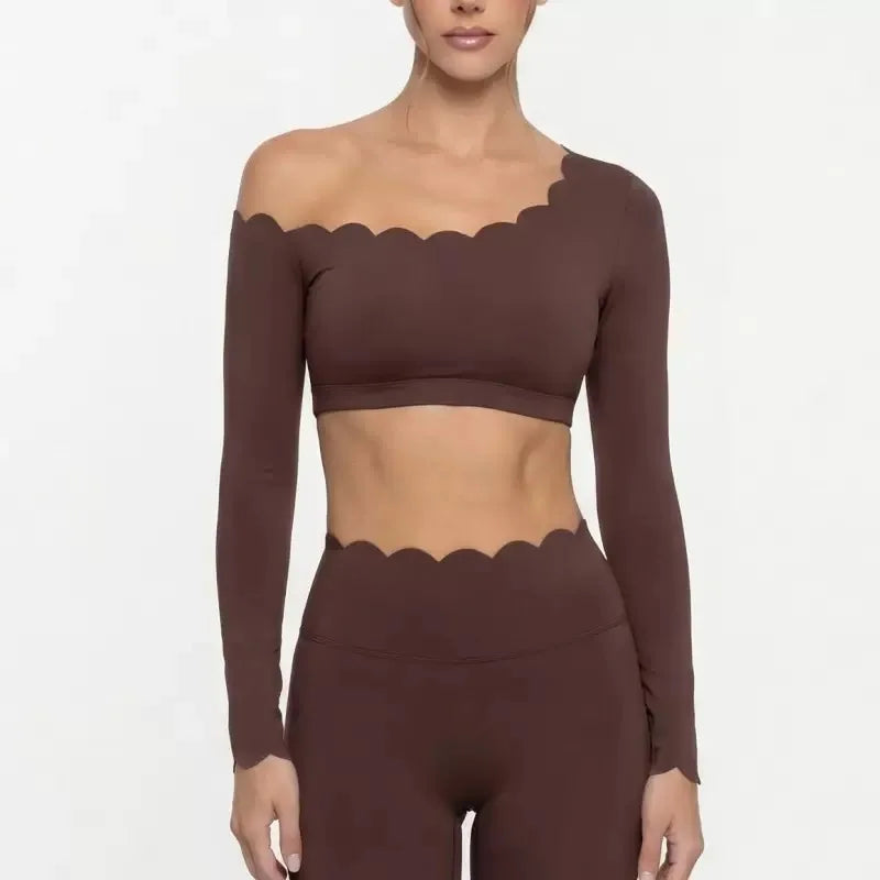 Lace Sports Fitness Long Sleeve Women's Underwear With Chest Pad Off-Shoulder Sportswear Slim Fit Leggings Workout Activewear