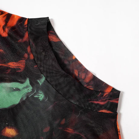 Fashion Tie Dye Printing One-Piece Romper Sexy Women Long Sleeve Bodysuits Streetwear Y2k Bottoming Tops Clubwear O-Neck T-Shirt