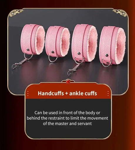 Couples BDSM Bondage Kit with Handcuffs Neck Collar Wrist Restraints Mouth Gag And Strap - Adult SM Sex Toys for Women's Fetish