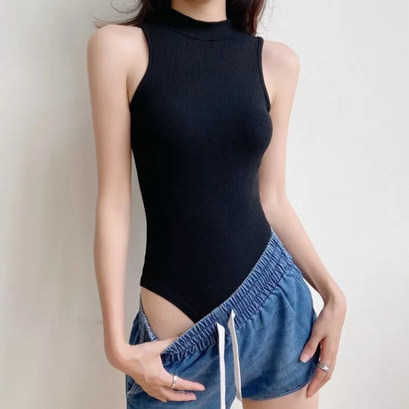White Strappy Bodysuit Sexy Backless Ribbed Bodysuit Romper string femme sexy Sleeveless Tank Top gloved bodysuit Body Female