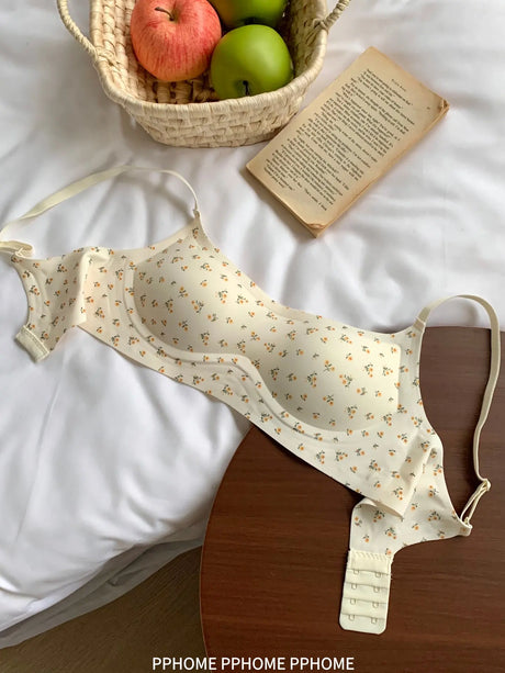 Plunge Neck Floral Demi Cup Bra Small Bust Wirefree Push Up Seamless Invisible Thin Cute Teen Girls Daily Wear Underwear