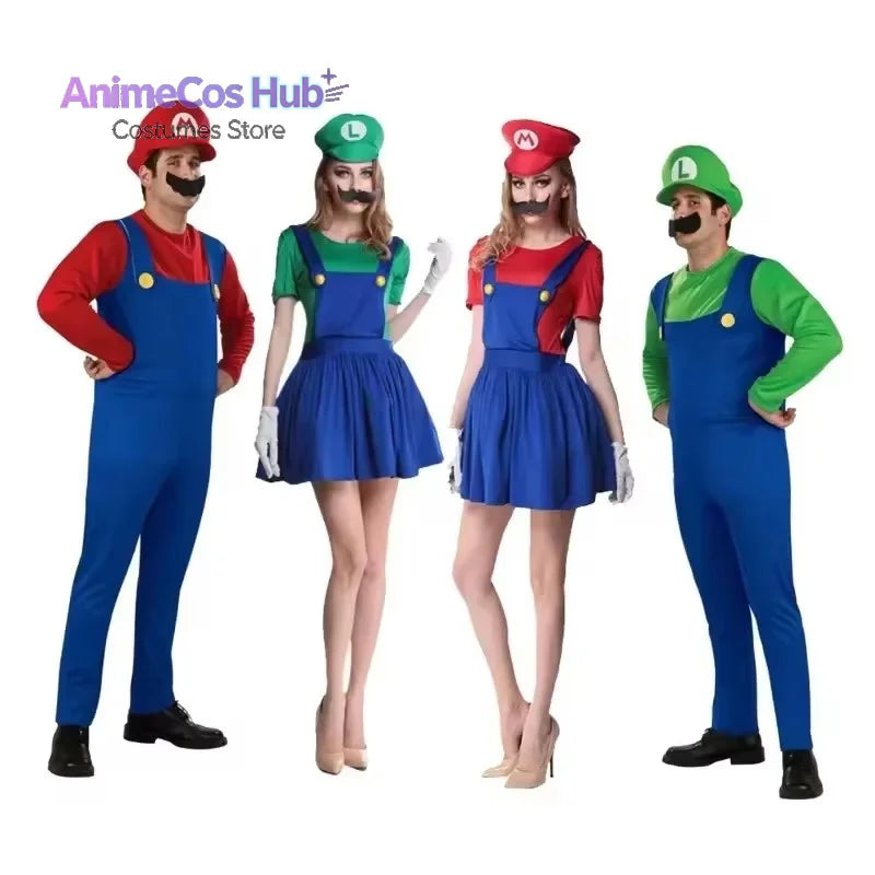 Game Luigi Brothers Uniform Set Cosplay Costumes Funny Anime Adult Men Jumpsuit Woman Dress Halloween Costume