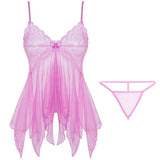 Tulle Suspenders Exquisite Women's Lencerias Lace V-Neck Underwear Semi-transparent Thong Dress Set Females Lingerie Nightgowns