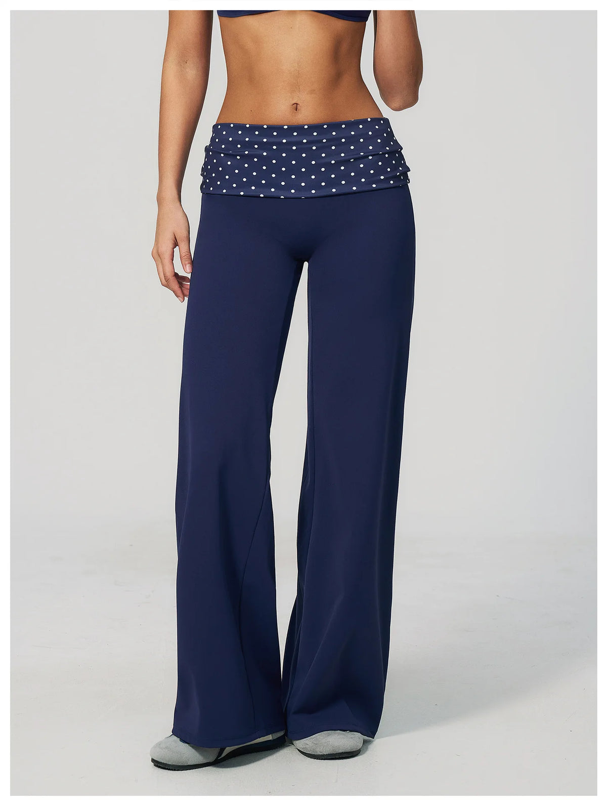 Fashion Polka Dot And Striped Wide Leg Pants For Women Fold Over Waist  Bell-bottoms Flare Yoga Pants Push Up Workout Leggings