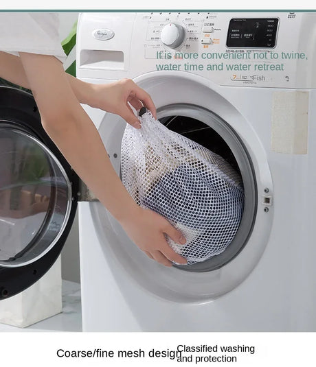 1Pc Drawstring Mesh Laundry Bags Fine/Coarse Mesh Washing Machine Travel Laundry Pouch Soft White Lingerie Storage Clothing Hot