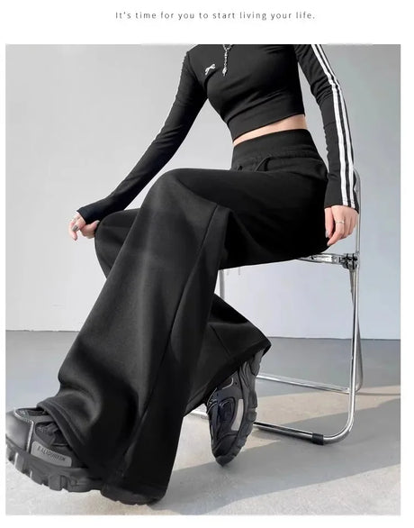 Elegant Women's Pants Palazzo Flared Wide Killer High Waist OL Ladies Career Long Trousers
