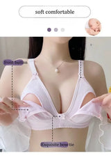 Cotton Maternity Nursing Bra Wire Free Open Breast Design Open Breast Bra Plus Size Sleep Underwear Cotton Wire Free Bra