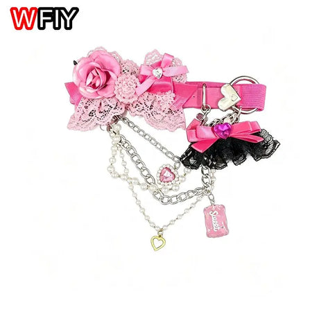 Women Thigh Garter Heavy Ornate Shibuya Spicy Gal Cute Rhinestone Hair Clip Gyaru Maximalist Accessory For Yukata Photoshoot