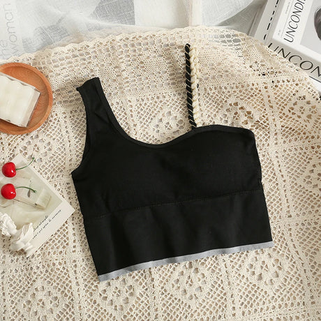 Sexy solid color crop tops sports spaghetti strap tanke top women built in bra off shoulder sleeveless omighty camisole hot
