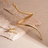 New Arrival Snake Shaped Cuff Bracelet Ring Set for Women Exaggerated Metal Unique Design Bracelet Fashion Jewelry Set