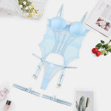 MUZISKAT Mesh  Lingerie Luxury Brand Bodysuit Backless Tops for Women 3 Piece Lingerie Set with Garter Sexydresses for Women