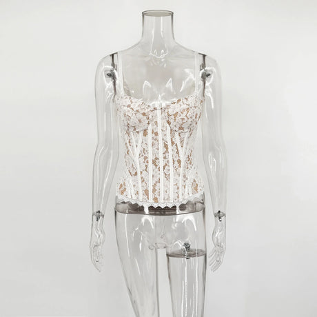 Tuularose Sexy Bodycon Lace Corset Vest Women's New Sleeveless Tanks Fishbone Waist Lace Up Summer Sexy Sleeveless Camisole Tops