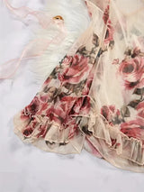 Women Floral Spaghetti Strap Nightdress Back‑cross Chemise Romantic Sleepwear for Valentine Honeymoon Dating Bedroom Loungewear