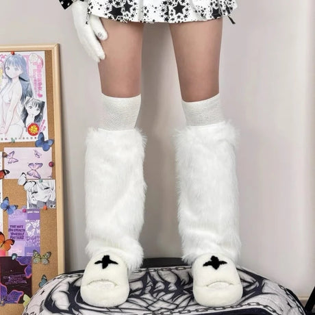 1/2Pairs Artificial Fur Plush Leg Warmers Women Autumn Winter Thermal Long Socks Girls Fashion Japanese Knee-length Stockings