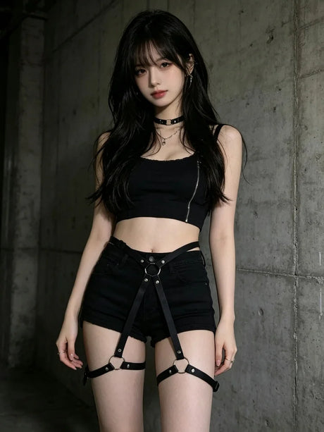 Women Leather Bondage Restraint Straps Set Adjustable Harness Belt Chest Waist Thigh Straps Gothic Costume Cosplay Accessory