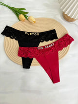Personalized Custom Thong Name Crystal Letter G-String Low Waisted Lace Thong Ice Silk Bikini Panties Hot Wife Girlfriend Gift