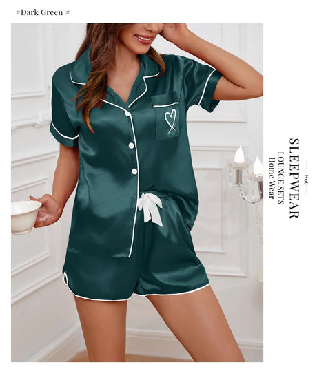 Luxury Satin Silk Women's Pajamas Set Short Sleeve Sleepwear Leisure Home Clothes Nightwear Comfortable Pyjamas for Women Pj Set