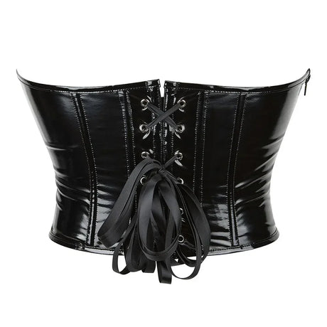 Black Shiny PVC Bustier Faux Leather Corset Crop Top Body Shaper Women Sexy Corselet Vest Plus Size