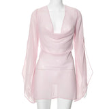 Womens Dresses Spring 2026 New Sexy See Through Backless Low Chest Mini Dress Streetwear Fashion Lace-up Long Sleeves Lady Dress