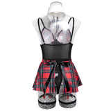Toucheart Halloween Maid Costume Cosplay Red Plaid Uniform with Net Sock Slim Skirt Interesting Seductive Romantic Underwear Set