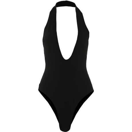 Cutenew Halter Classic Bodysuit Women Sexy Fashion Deep V-Neck Sleeveless Simple Daily Stretch Skinny Chic Workout Streetwear