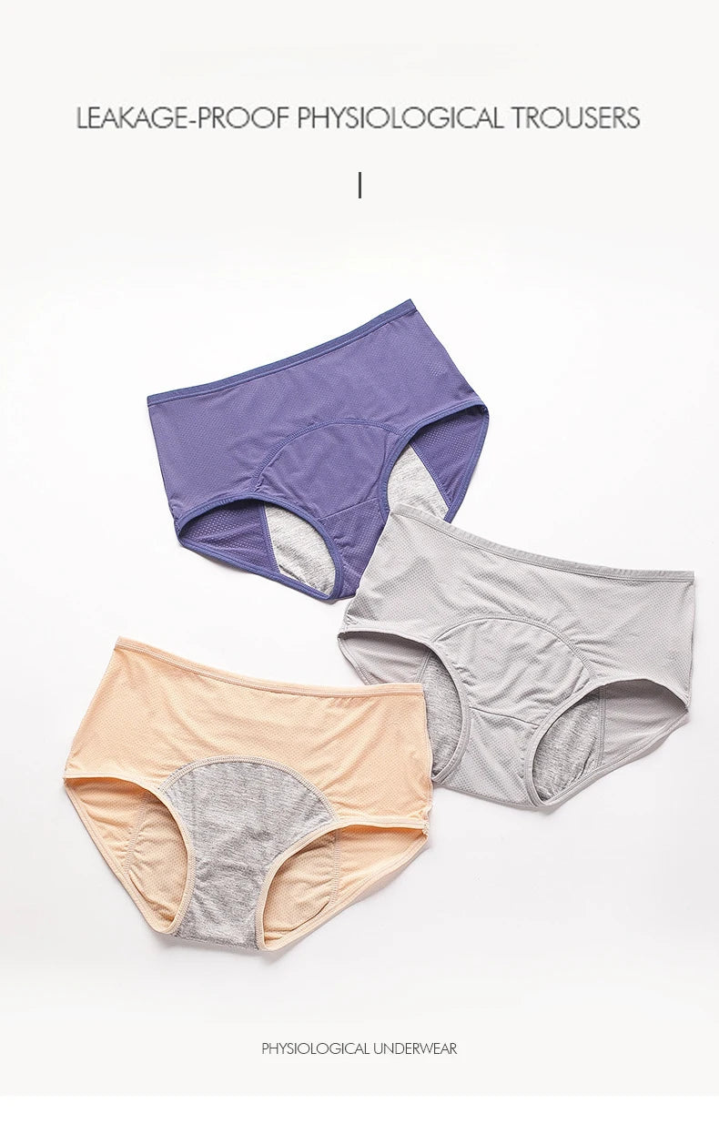 2pcs Women's Physiological Briefs Girl Menstrual Panties Ladies Period Leak Proof Panty Mid Waist Ice Silk Underwear