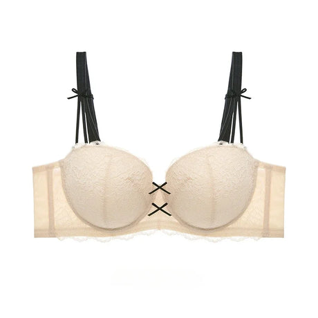 Half Cup Hot Bra Gathered Bowknot Brassiere Thin Large Size Push Up Lace Tube Top Lace Big Chest Revealing Small Lace Bra 9013A