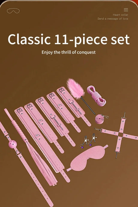 Couples BDSM Bondage Kit with Handcuffs Neck Collar Wrist Restraints Mouth Gag And Strap - Adult SM Sex Toys for Women's Fetish