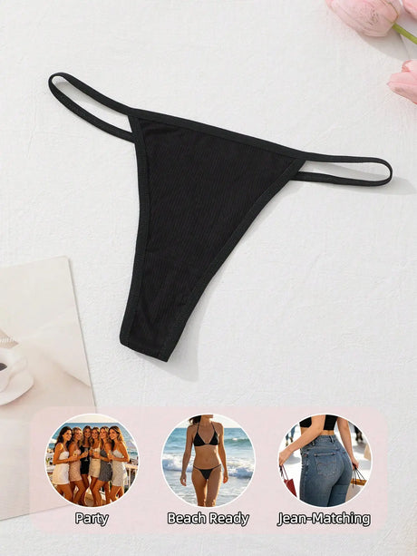 9Pcs Sexy Thong Panties Ribbed Low Waist Seamless Thongs Soft Briefs Breathable Comfortable G-String Underwear Simple Style
