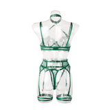 Ellolace Solid Women's Lingerie Sets Seductive Halter Bra Garter Thong 3PC with Leg Circles Sexy Lace Intimate Women Underwear