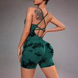 Tie Dye Yoga Bodysuit for Women - Seamless No Visible Panty Line Strappy Dance Leotard, High Cut Workout Unitard for Gym Fitness