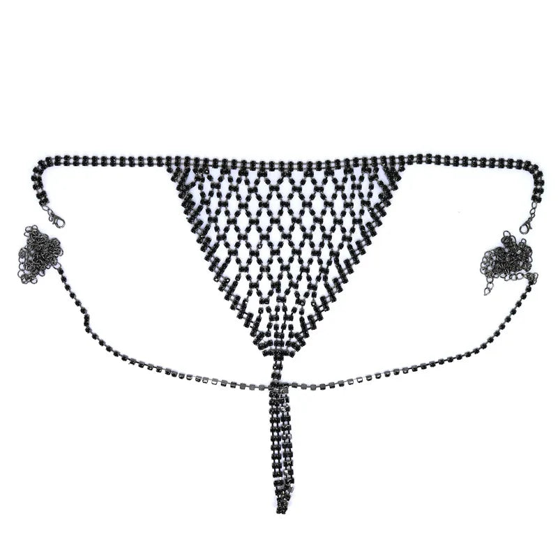 Luxury Sexy Crystal Fashion Tight Chain Nightclub Bikini Bra and Thong Set Women's Shiny Rhinestone Mesh Strap Underwear
