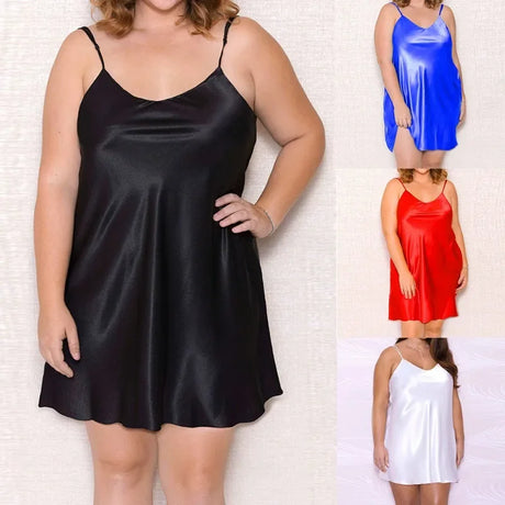 S-8XL Plus Size Women Lingerie Solid Silky Satin Chemise Short Nightgown Sexy Slips Bridal Babydoll Nightwear Negligee Nightie