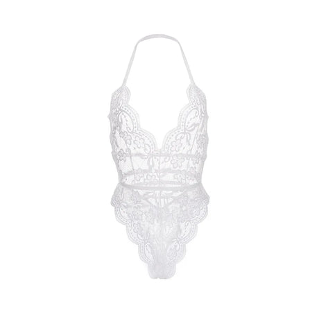 Hot Sexy Lace Solid Color Mesh Jumpsuit Sleeveless Backless Sling Deep V Neck Transparent Rompers For Women lingerie bodysuit