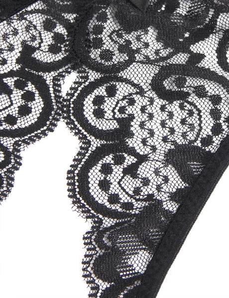 Comeondear Black Thongs Sexy Panties Open Crotch Lace Bow Underwear Women Lingerie Plus Size G-strings Culotte Femme Cute Briefs