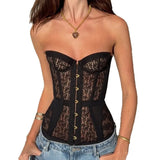 Spicy Girl Sexy Tight Corset Sexy Lace Hollow Out Sleeveless Strapless Tube Top 2026 Summer Fashion Women Street Trendy Tanks